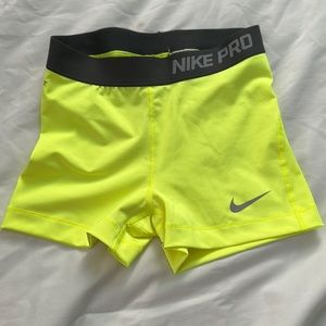 Nike Pro Spandex Shorts Small Flourescent Yellow